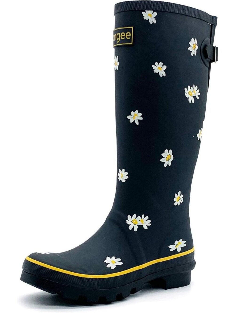 Waterproof Tall Garden Rain Boots for Women - Adjustable Buckle, Daisy Print